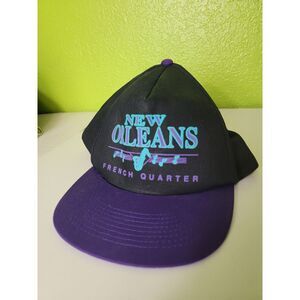Vintage Snapback Hat New Orleans French Quarter Spellout Black Teal Purple KC